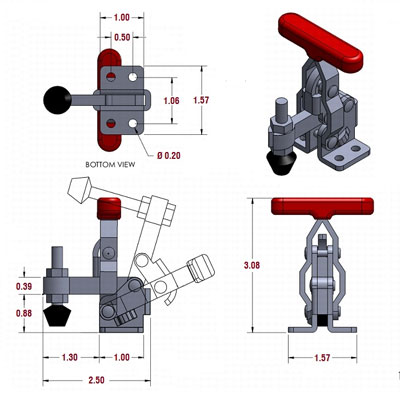 Small T-Handle Toggle Clamp Drawing